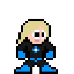 a pixellated image of a man in black and blue