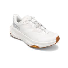 Women's Hoka Transport - White/White - 45° Angle - Available at Tradehome Shoes White Running Shoes With Ortholite Insole For Outdoor Activities, Functional White Leather Walking Shoes, White Walking Sneakers With Rubber Sole, Sporty White Walking Shoes With Vibram Sole, White Low-top Walking Shoes For Outdoor, White Walking Shoes With Rubber Sole, White Low-top Walking Shoes For Outdoor Activities, Modern White Walking Shoes For Running Errands, Modern White Walking Shoes For Errands