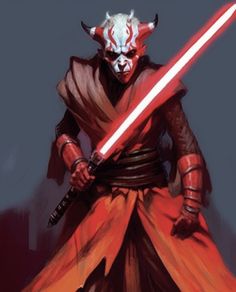 a star wars character with two lights sabers in his hand and one on the other side