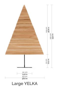 a wooden table with measurements for the top and bottom part, including an angled triangle