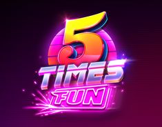 the logo for five times fun, which features neon colors and bright text on a dark background