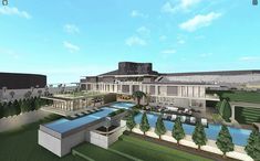 an artist's rendering of the exterior of a building with pool and lounges