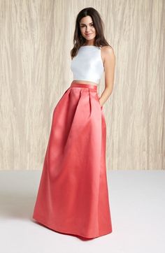 Xscape Beaded Two-Piece Satin Ball Gown | Nordstrom 248.00 Long Taffeta Skirt, Coral Skirt, Satin Formal Dress, Taffeta Skirt, Ball Gown Skirt, Wedding Dress Sizes, Modern Wedding Dress, Gorgeous Gowns, Style Chic