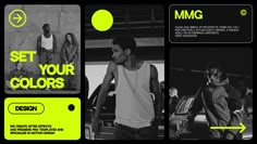 an ad for the mmg clothing line featuring men's apparel and accessories, including t - shirts