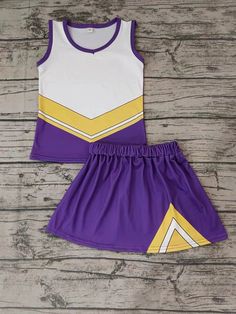 Material: Milk Silk Preorder,if you order please do at least 5pcs,and production time is 4-6weeks after order If you order with other stock items,we will need ship together when this item finished~ Cute Sleeveless School Sets, Purple Dress Short, Cheer Clothes, Purple Football, Cheer Tops, Short Girl Outfits, Dress Shorts Outfit, Football Cheer