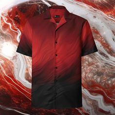 A gorgeous red and black all-over print button-up shirt for that casual-fancy look whenever you want! Sturdy and comfortable, and available in nearly every size you could ever possibly need. A seriously eye-catching look to suit most anyone, and with the unisex shirt model, most anyone can wear it!  A unique design found only in this store! * 65% recycled polyester, 35% polyester * Fabric weight: 2.95 oz/yd² (100 g/m²) * Breathable and moisture-wicking material * Regular fit * UPF50+ protection * Unisex shirt construction - should fit most people This product is made especially for you as soon as you place an order, which is why it takes us a bit longer to deliver it to you. Making products on demand instead of in bulk helps reduce overproduction, so thank you for making thoughtful purchas Red Casual Collared Hawaiian Shirt, Casual Red Collared Hawaiian Shirt, Black Camp Collar Top With Print, Black Camp Collar Top With All Over Print, Red Printed Button-up Top, Red Graphic Print Button-up Top, Red Camp Collar Top With Graphic Print, Red Graphic Print Short Sleeve Hawaiian Shirt, Relaxed Fit Red Printed Hawaiian Shirt