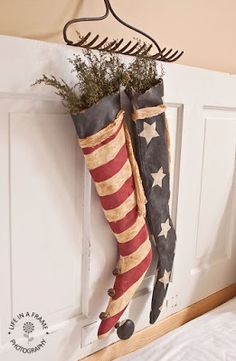 an american flag boot hanging on the wall