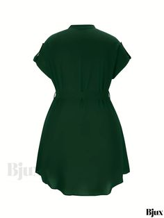 Bjux - Womens Plus Size V-Neck Flowy Midi Dress with Belt - Elegant and Stylish Plus Size Midi Dress Green V-neck Shirt Dress For Work, Belted Midi Length V-neck Dress For Summer, Casual V-neck Belted Midi Dress, Fitted Green V-neck Shirt Dress, Solid Color Belted V-neck Midi Dress, Elegant Midi Dress With V-neck And Box Pleat, Green V-neck Shirt Dress, Belted Linen V-neck Midi Dress, Flowy Midi Dress