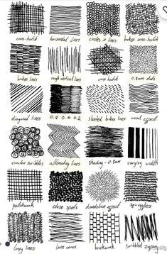 the different types of lines and strokes in black ink on white paper, with text below them