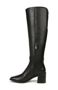 A stretchy back panel lends easy wear to an equestrian-inspired boot balanced by a squared-off toe and stacked block heel. 2 1/2" heel (size 7.5) 16" shaft; 14" calf circumference Cushioned footbed with Contour+ technology and arch support Leather upper/synthetic lining/rubber sole Imported Workwear Knee-high Boots With Low Heel Medium Width, Easy Wear, Arch Support, Knee High Boots, Equestrian, Knee High, Block Heels, Rubber Sole, Womens Boots