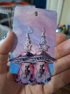 Acrylic UFO's abducting skeltons with silvery star accents! Skeleton Earrings, Skeleton, Jewelry Earrings Dangle, Etsy Earrings, Dangle Drop Earrings, Dangle Earrings, Jewelry Earrings, Drop Earrings, Craft Supplies