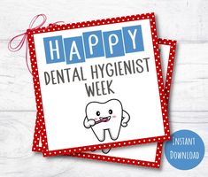 happy dental hygienist week card with tooth and polka dot border on it