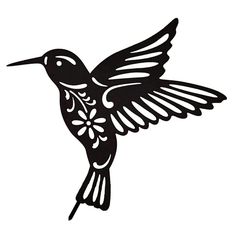 a black and white drawing of a hummingbird