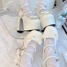 White Pointed Toe Heels In Polyurethane, White Polyurethane Pointed Toe Heels, Pink Platform Heels, Kawaii Socks, Dr Shoes, Cute Shoes Heels, Beautiful Tiaras, Kawaii Shoes, Pink High Heels