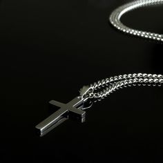 "*Waterproof Cross Necklace *Cross Necklace for men is Highly polished shiny both sides surface simple and classic design pendant with 3mm Cuban Link chain. *Silver Cross Necklace for men, cross pendant with chain High Quality 316L Stainless Steel is Commonly used for jewelry because it will not oxidize or turn black with only minimal maintenance. *Cross Pendant size : Length - 1.26\"(32mm), Width - 0.7\"(17mm). *Cross Chain size : Length - 16\", 18\", 20\", 22\", 24\", 26\", 28\", 30\" Width - Classic Durable Silver Jewelry, Stainless Steel Cross Necklace With Curb Chain, Boys Cross Necklace, Men Cross Necklace, Necklace Boys, Chain Cross Necklace, Cross Necklace For Men, Mens Cross Necklace, Jewelry Cross