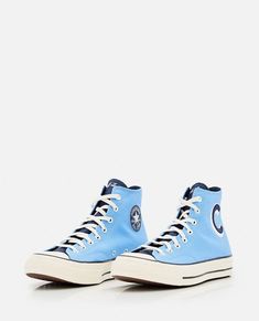 Retro Blue Mid-top High-top Sneakers, Blue Converse Cotton High-top Sneakers, Blue Cotton Converse High-top Sneakers, Retro Blue High-top Sneakers, Blue Retro High-top Sneakers, Blue Casual Cotton High-top Sneakers, Retro Blue Sneakers With Round Toe, Blue Retro Sneakers With Round Toe, Blue Canvas High-top Sneakers With Gum Sole