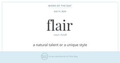 the word flair is written in black and white