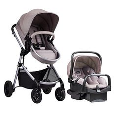 a baby stroller and infant car seat