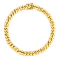 This exquisite bracelet is crafted from 14K yellow gold, offering both luxurious appeal and enduring quality. With a solid Miami Cuban curb link design, it measures approximately 8.2 millimeters in width, providing a substantial and stylish statement. The bracelet is about 8.5 inches in length, ensuring a comfortable fit for most wrists, and is secured with a figure 8 clasp for added safety and elegance. This luxe jewelry is a Helzberg Diamonds exclusive. For immediate questions about this product, please contact us or schedule an in-store or virtual appointment. | Solid Miami Cuban Curb Link Bracelet | 14K Yellow Gold, 8.5" | Size 8.20mm | Luxe Jewelry Classic Yellow Gold Cuban Link Tennis Bracelet, Helzberg Diamonds, Luxe Jewelry, Link Design, Miami Cuban, Figure 8, Mens Jewelry Bracelet, Chain Link Bracelet, Link Bracelets