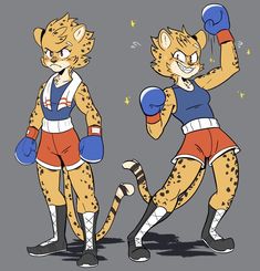 two cartoon cats with boxing gloves on