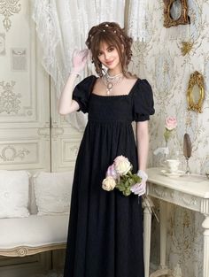 This regal classic, the Classic Regency Era Black Lace Dress - Empire Waist Ball Gown Plus Size, elevates timeless elegance through its luxuriant fabric, exquisite lace accents, and Empire waist construction. Enjoy the comfort and poise of this ultra-feminine garment, as every detail of its design is carefully tailored to make you feel like a queen at your next special event. Dark Regency Dress, Vintage Lace Dresses For Banquet, Elegant Square Neck Lace Dress With Lace Trim, Elegant Victorian Dress With Lace Trim, Elegant Lace Dress With Fitted Bodice For Banquet, Elegant Empire Waist Gown For Gala, Elegant Formal Lace Dress With Square Neck, Elegant Floor-length Dress With Lace Trim, Black Square Neck Dress For Wedding