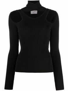 Black cutout-detail knitted top from COPERNI featuring cut-out detailing, long sleeves, ribbed detailing and crossover neck. Dark Outfits, Stylish Wardrobe, Fashion Mood Board, Knitted Tops, Knitted Top, Fashion Runway, Ribbed Sweater, Knit Jumper, Knitwear Women