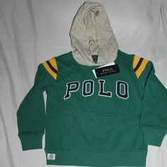 Boys Youth Polo Ralph Lauren Pullover Hoodie Polo Green Gray Blue Size 5 Winter School Hoodie With Long Sleeves, School Cotton Long Sleeve Hoodie, Green Crew Neck Sweater With Drawstring Hood, Cotton Long Sleeve School Hoodie, Cotton Long Sleeve Hoodie For School, Winter School Hoodie Top, Sporty Green Hooded Sweater, Casual Hooded School Tops, Casual Hooded Tops For School