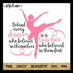 a pink ballerina silhouette with the words behind it and an image of a dancer