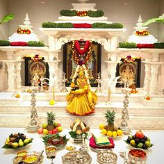 Varalakshmi Big Pooja Room, Puja Background Decoration, Saraswati Puja Background, Puja Background, Saraswati Pooja, Saraswati Puja, Ganesh Chaturthi Decoration