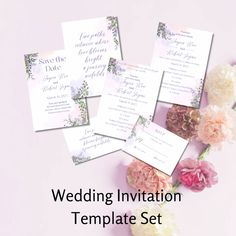 wedding stationery template set with flowers