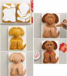 there are four pictures of dogs made out of cookies