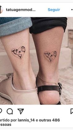 two people with matching tattoos on their legs