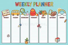 a weekly planner with school supplies on it and the words,'this is an image of