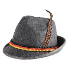 PRICES MAY VARY. German Alpine Hat that features a feather attached at the side Fabric content: polyester Care instructions: wipe clean Adult unisex German Alpine hat A great party favor for your Oktoberfest celebration or as an accessory for your German costume. Felt. One size fits most. Grey with German flag ring around hat and feather. German Hat, German Hats, German Costume, German Oktoberfest, Oktoberfest Costume, Alpine Design, Oktoberfest Outfit, Mountain Huts, Oktoberfest Party