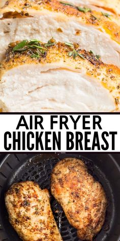 air fryer chicken breast recipe with text overlay