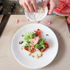 Watermelon takes on a nice char on the grill. Don't fiddle with the pieces; just flip them when it's time. Savory Watermelon Recipes, Grilled Watermelon Salad, Watermelon Soup, Pickled Watermelon Rind, Watermelon Pickles, Watermelon Salad Recipes, Grilled Watermelon, Pickled Radishes