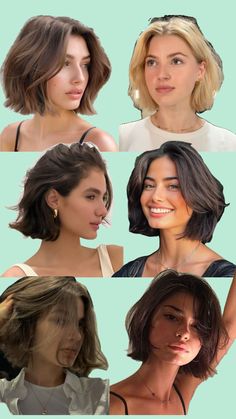 Middle Bob hairstyle Bob Elegant Hairstyle, Pretty Bob Hairstyles, Bob Haircuts Round Face, Chin Length Hair Middle Part, Short Brown Hair Side Part, Italian Bob Side Part, Short Hair Parted In The Middle, European Bob Hairstyles, Italian 60s Bob