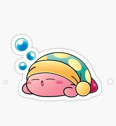 a cartoon character sleeping with bubbles coming out of it's mouth and wearing a hat