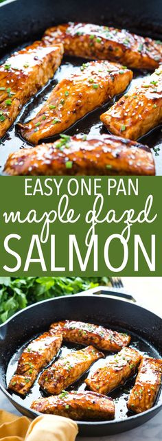 easy one pan maple glazed salmon in a cast iron skillet