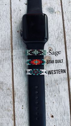 The cuffs do slide on and are about 3/4 to a inch wide and all hand made. Mack And Rex Bracelets, Beaded Apple Watch Bands, Beading Stitches, Seed Bead Jewelry Patterns, Beaded Watches, Bead Loom Designs, Beaded Necklace Diy