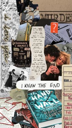 the collage has many different pictures and words on it, including an image of a woman holding a cell phone