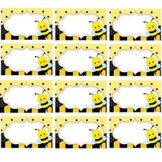 bee themed place cards with yellow and black polka dots