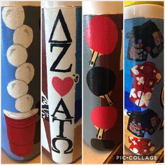 four different types of painted vases with designs on the sides and in each one