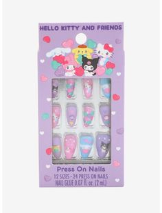 Kids Press On Nails, Purple And Blue Nails, Cinnamoroll And Pompompurin, Purple Press On Nails, Sanrio Style, Hello Kitty And Friends, Kuromi Cinnamoroll, Sanrio Characters, Pink And Purple