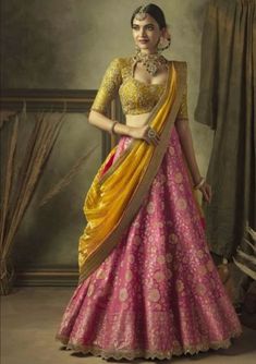 Lehenga Saree Design, Half Saree Lehenga, Yellow Lehenga, Wedding Lehenga Designs, Indian Bride Outfits, Half Saree Designs, Saree Designs Party Wear