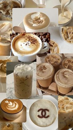 there are many different types of coffees in this collage