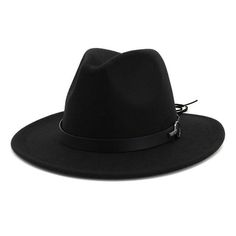 Wool Felt Fedora Panama Hat with Decorative Belt-Hats-Innovato Design-Black-L-Innovato Design Mens Felt Hat, Fedora Hat Style, Panama Style, Cowboy Hat Styles, Party Formal Dress, Outback Hat, Fedora Hat Men, Womens Fedora, Fedora Hats