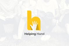 the helping hand logo is shown with people sitting on grass and one person holding their hands up