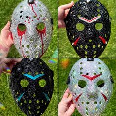 Rhinestone Jason Mask, Bedazzled Jason Mask, Jason Halloween Mask, Jason Costume, Jason Voorhees Mask, Horror Crafts, Horror Room, Scream Mask, Rhinestone Halloween