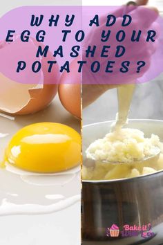 eggs and mashed potatoes in a pan with the words why add egg to your mashed potatoes?